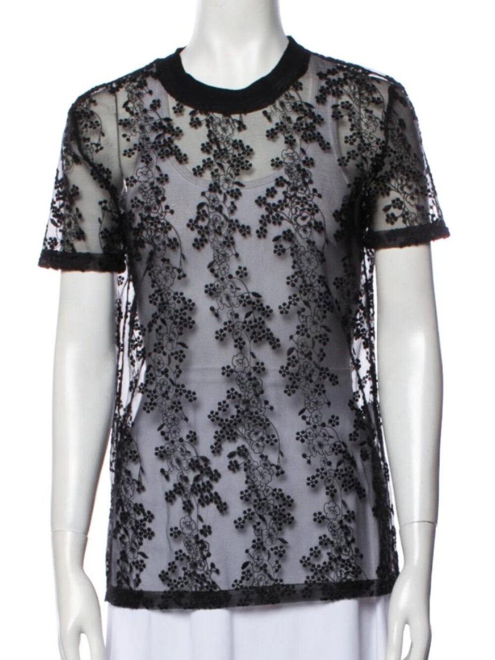 NWOT Carven Sheer Lace Pattern Crew Neck Short Sleeves Dress top XS $247